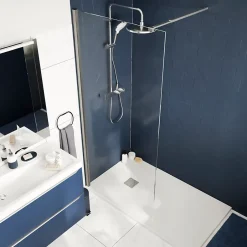 Paroi de douche à l'italienne fixe l.90 x H.195 cm, verre transparent, profilés alu chrome, GoodHome Ledava