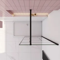 Paroi de douche à l'italienne 120x200cm avec barre de fixation carrée 90cm,8mm verre anticalcaire,style atelier -Noir mat* Paroi De Douche