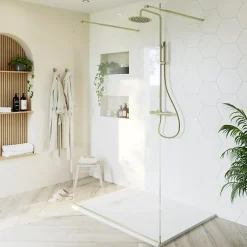 Paroi de douche à l'italienne centrale l.120 x 195 cm, profilés alu doré brossé, GoodHome Ledava* Paroi De Douche