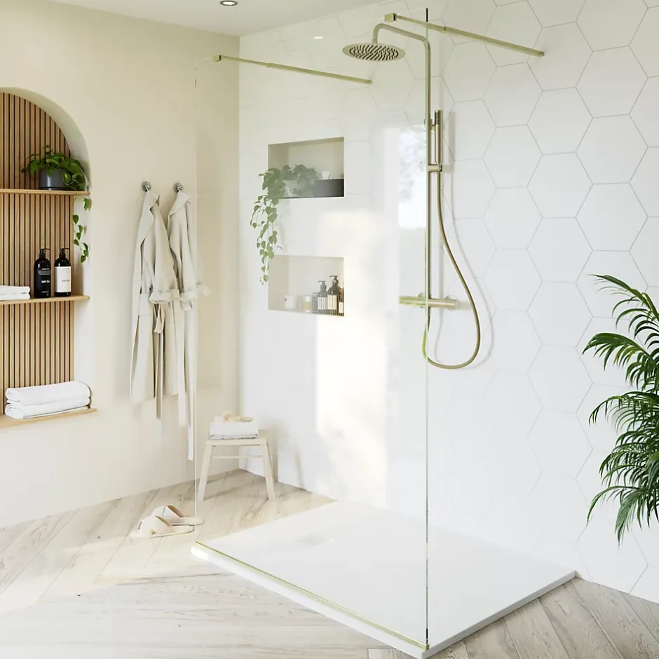 Paroi de douche à l'italienne centrale l.120 x 195 cm, profilés alu doré brossé, GoodHome Ledava* Paroi De Douche