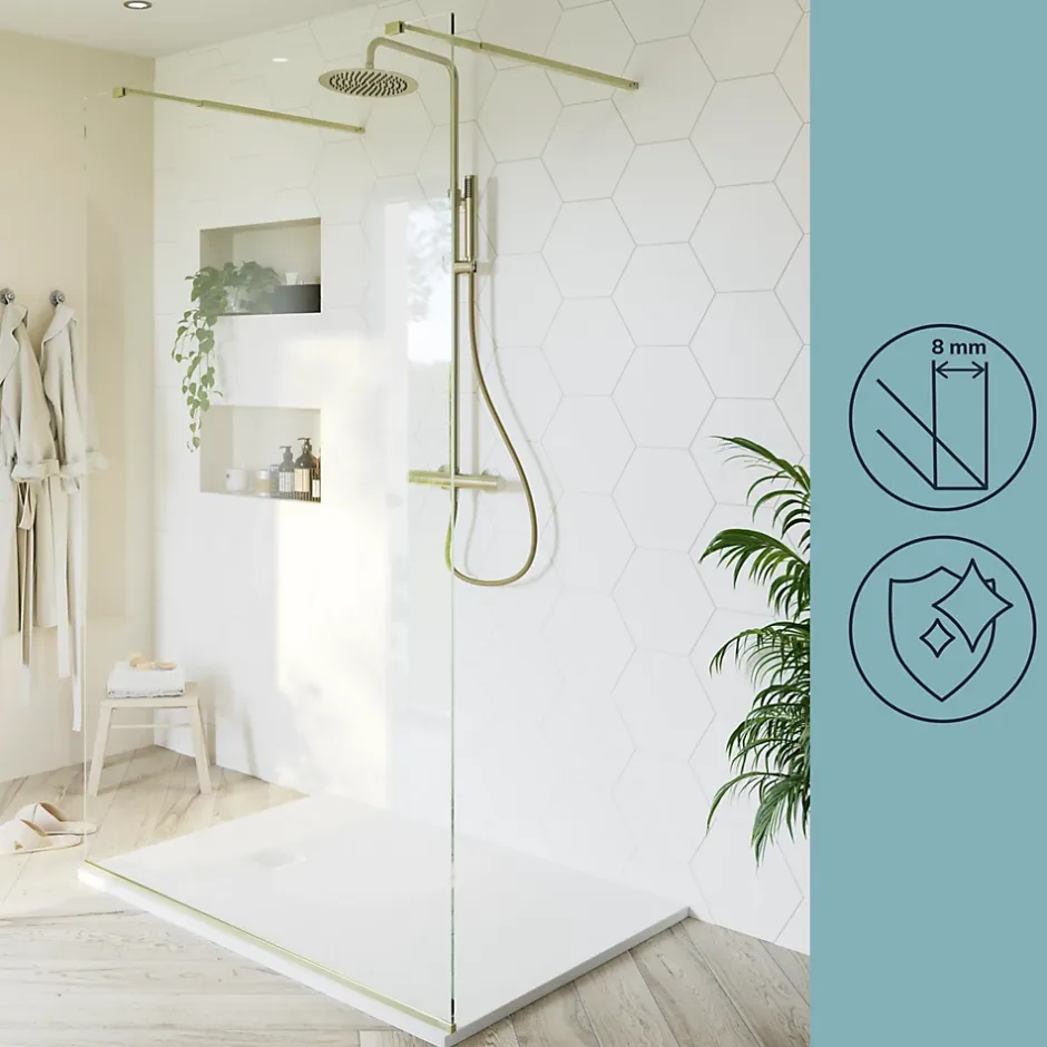 Paroi de douche à l'italienne centrale l.120 x 195 cm, profilés alu doré brossé, GoodHome Ledava* Paroi De Douche