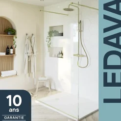 Paroi de douche à l'italienne centrale l.120 x 195 cm, profilés alu doré brossé, GoodHome Ledava* Paroi De Douche