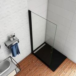 AICA Sanitaire Paroi de douche à l'italienne pivotante 86x200cm - 8mm verre anticalcaire - profilé noir mat -Installer réversible* Paroi De Douche