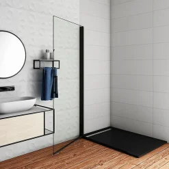 AICA Sanitaire Paroi de douche à l'italienne pivotante 86x200cm - 8mm verre anticalcaire - profilé noir mat -Installer réversible* Paroi De Douche