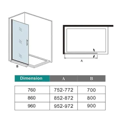 AICA Sanitaire Paroi de douche à l'italienne pivotante 86x200cm - 8mm verre anticalcaire - profilé noir mat -Installer réversible* Paroi De Douche