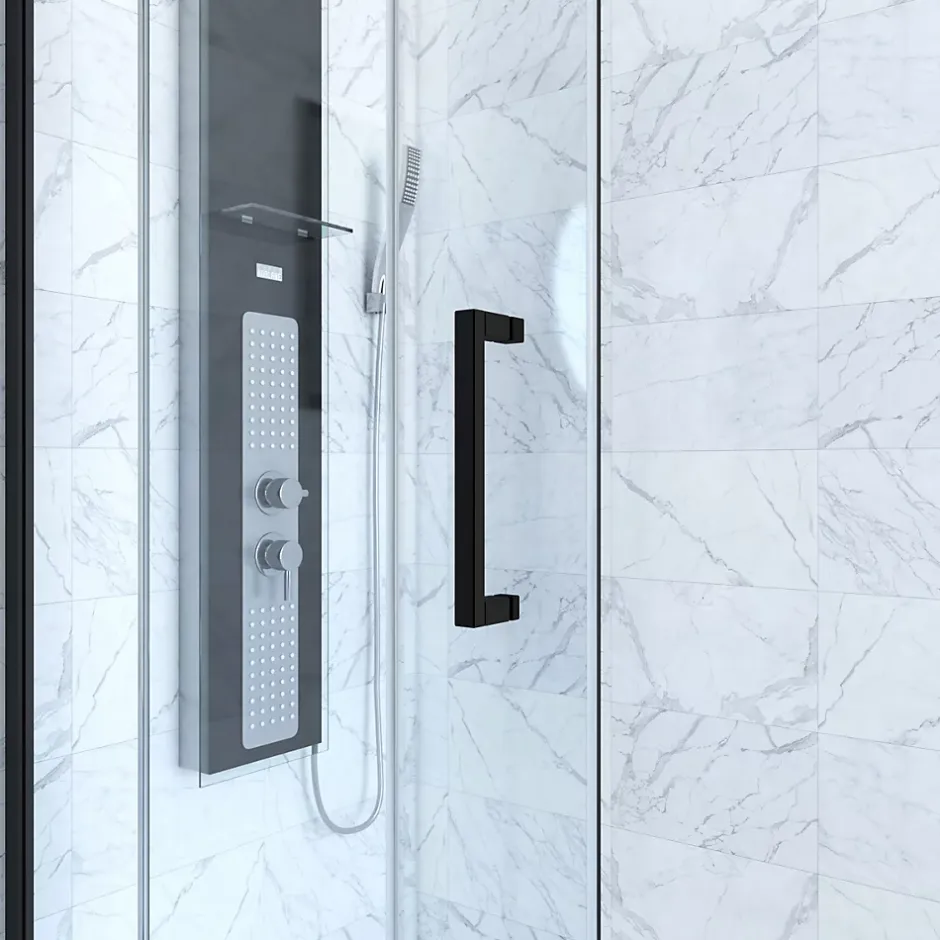 Aurlane Paroi de douche 1 porte coulissante + Retour 120x80x200 cm - Verre 6 mm - Profilé Noir - CRUSH* Paroi De Douche