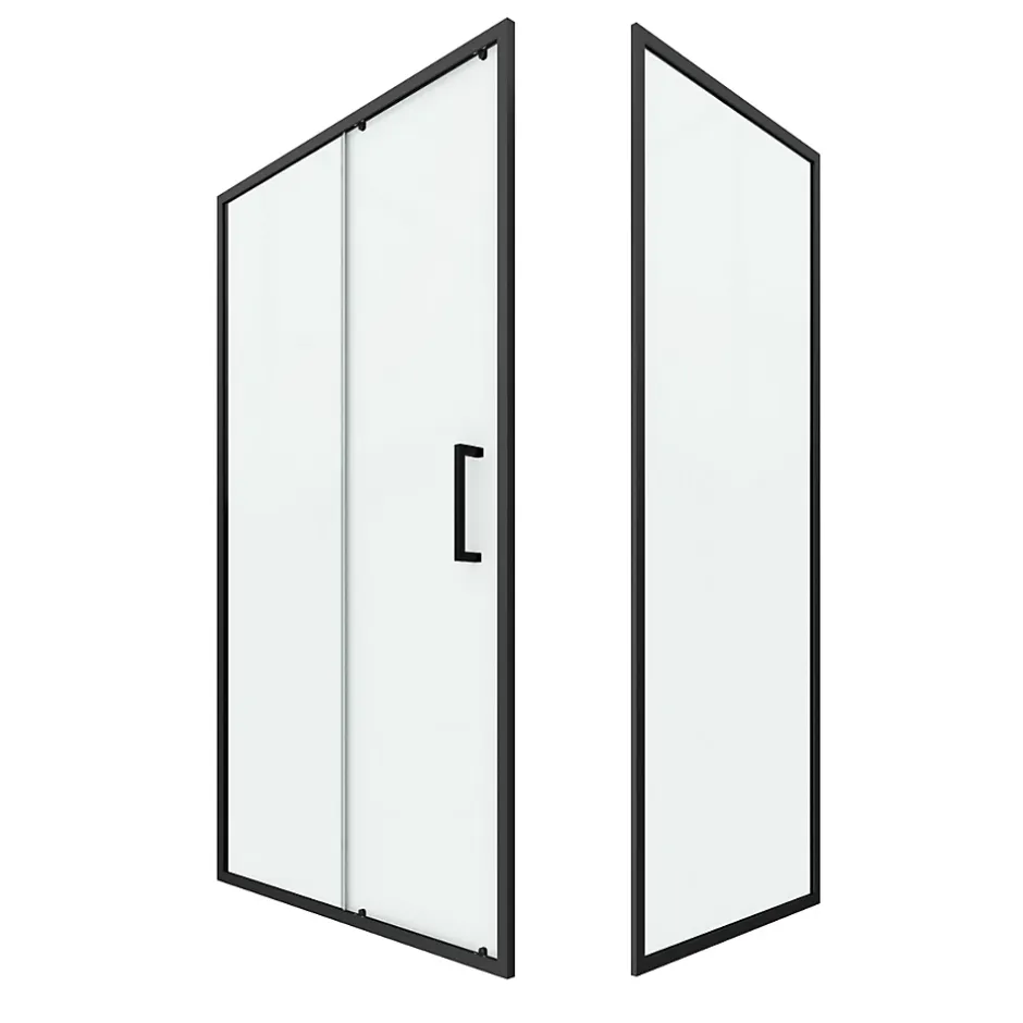 Aurlane Paroi de douche 1 porte coulissante + Retour 120x80x200 cm - Verre 6 mm - Profilé Noir - CRUSH* Paroi De Douche