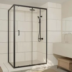 Aurlane Paroi de douche 1 porte coulissante + Retour 120x90x200 cm - Verre 6 mm - Profilé Noir - CRUSH* Paroi De Douche