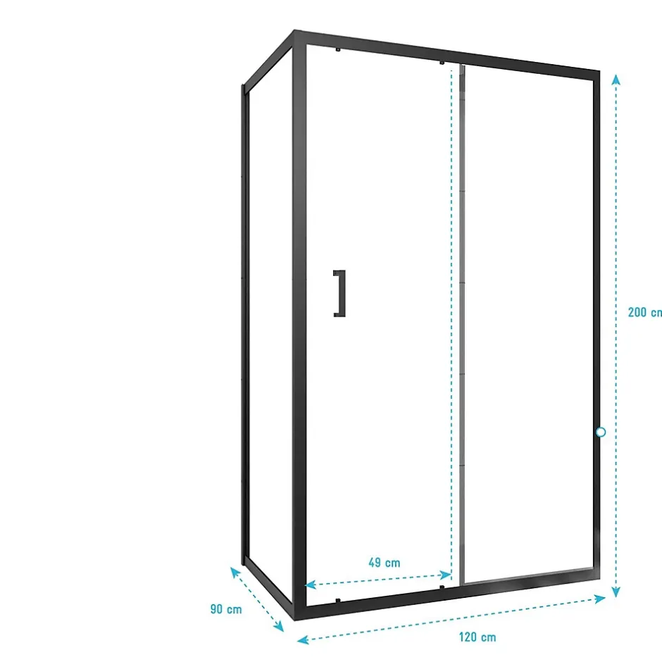 Aurlane Paroi de douche 1 porte coulissante + Retour 120x90x200 cm - Verre 6 mm - Profilé Noir - CRUSH* Paroi De Douche