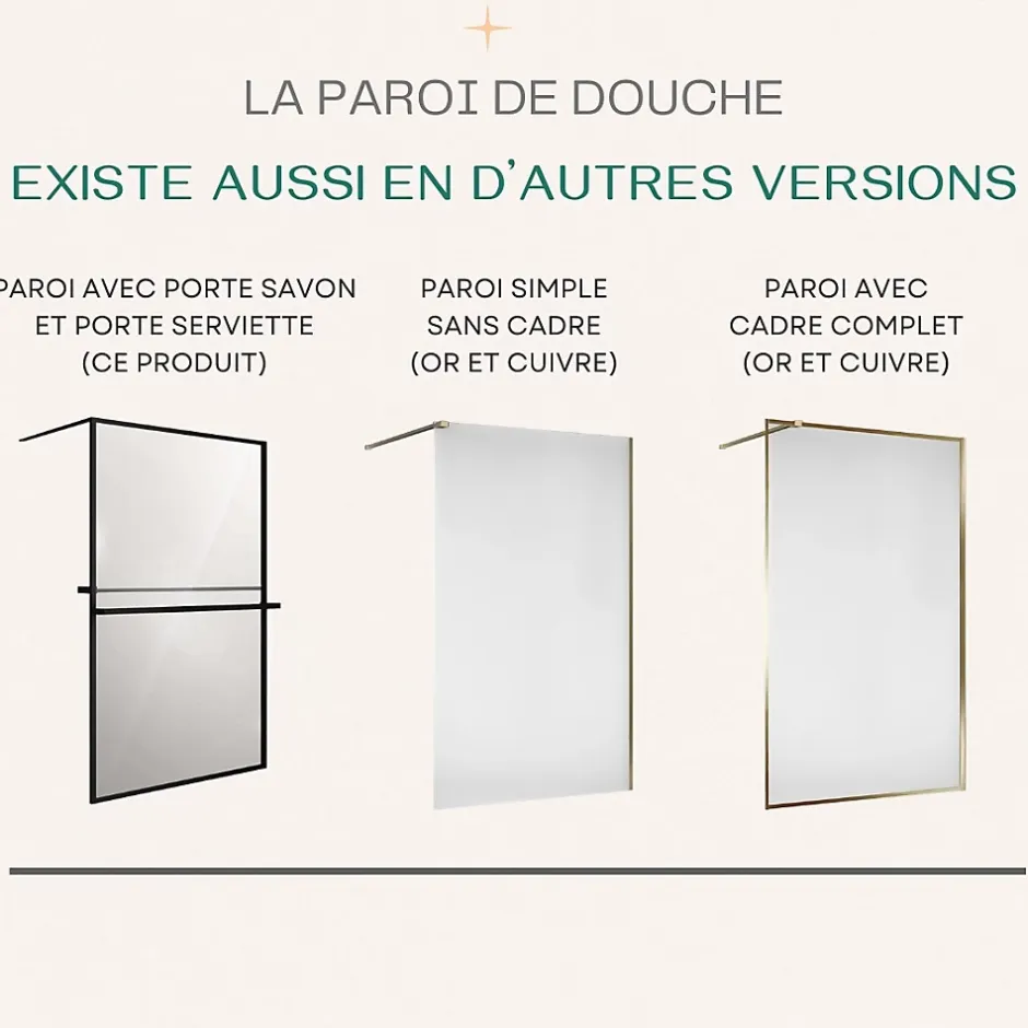 Essebagno Paroi de douche 120 x 200 avec Porte Serviette et Porte Savon cadre complet Noire* Paroi De Douche