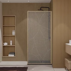Aurlane Paroi de douche 90 x 200 HINATA - style Japandi courbes douces - Cadre effet Bois - Verre 6mm