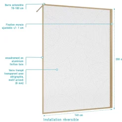 Aurlane Paroi de douche 140 x 200 HINATA - style Japandi courbes douces - Cadre effet Bois - Verre 6mm* Paroi De Douche