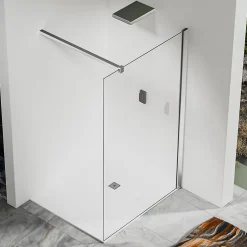 Paroi de douche a l italienne 70x200 cm Verre trempe 8 mm Profile mural et barre de stabilisation 90 cm recoupable Aluminium* Paroi De Douche