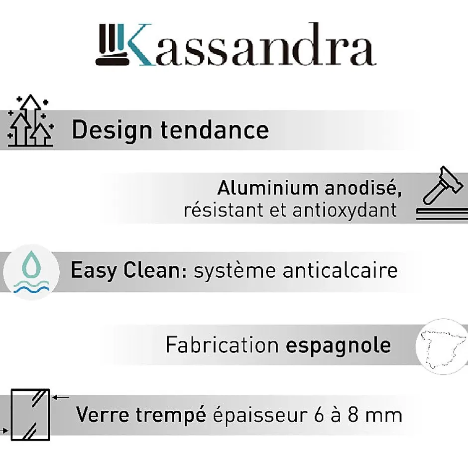 Kassandra Paroi de douche accès en angle 2 verres fixes + 2 portes coulissantes YOKO 80 x 70 cm