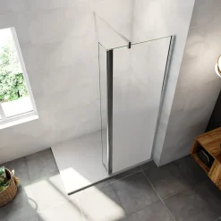 Paroi de douche avec 30 cm retour pivotant - 70 x 200 cm - 8 mm Verre effet Brume, finition chrome avec barre de fixation 140cm* Paroi De Douche