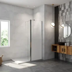 Paroi de douche avec 40 cm retour pivotant - 80 x 200 cm - 8 mm Verre effet Brume, finition chrome avec barre de fixation 140cm* Paroi De Douche