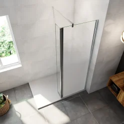 Paroi de douche avec 40 cm retour pivotant - 80 x 200 cm - 8 mm Verre effet Brume, finition chrome avec barre de fixation 140cm* Paroi De Douche