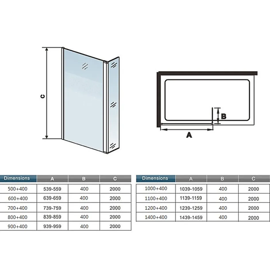 Paroi de douche avec 40 cm retour pivotant - 80 x 200 cm - 8 mm Verre effet Brume, finition chrome avec barre de fixation 140cm* Paroi De Douche