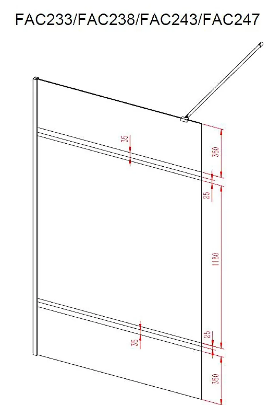 Aurlane Paroi de Douche avec Bande Miroir 140x200cm - Verre 8mm - Profilé Chrome - FREEDOM 2 MIRROR