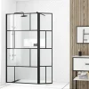 Aurlane Paroi de douche avec pivot 100+40x195cm - Sérigraphie type Briques et Profilés Noir - DARK BLOCKS