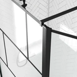 Aurlane Paroi de douche avec pivot 100+40x195cm - Sérigraphie type Briques et Profilés Noir - DARK BLOCKS