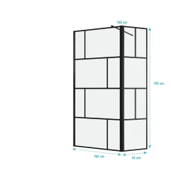 Aurlane Paroi de douche avec pivot 100+40x195cm - Sérigraphie type Briques et Profilés Noir - DARK BLOCKS