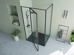 Vente-unique Paroi de douche avec porte pivotante noir mat style industriel - 120 x 80 x 195 cm - TORONI* Paroi De Douche