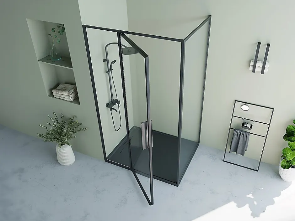 Vente-unique Paroi de douche avec porte pivotante noir mat style industriel - 120 x 80 x 195 cm - TORONI* Paroi De Douche