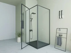 Vente-unique Paroi de douche avec porte pivotante noir mat style industriel - 120 x 80 x 195 cm - TORONI* Paroi De Douche