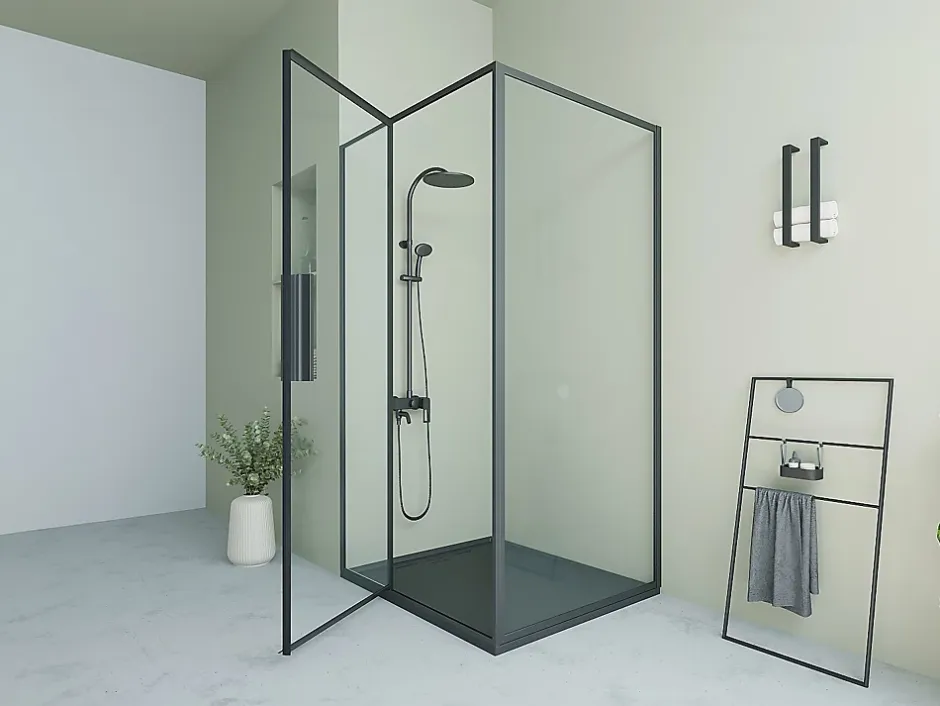 Vente-unique Paroi de douche avec porte pivotante noir mat style industriel - 120 x 80 x 195 cm - TORONI* Paroi De Douche