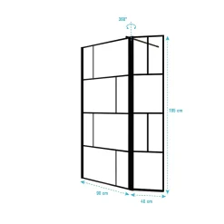 Aurlane Paroi de Douche avec Volet Pivotant 90+40x195cm - Verre 8mm Anticalcaire - Motifs et Profilés Noir