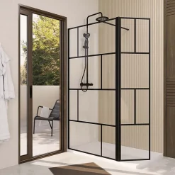 Aurlane Paroi de Douche avec Volet Pivotant 120+40x195cm - Verre 8mm Anticalcaire - Motifs et Profilés Noir* Paroi De Douche