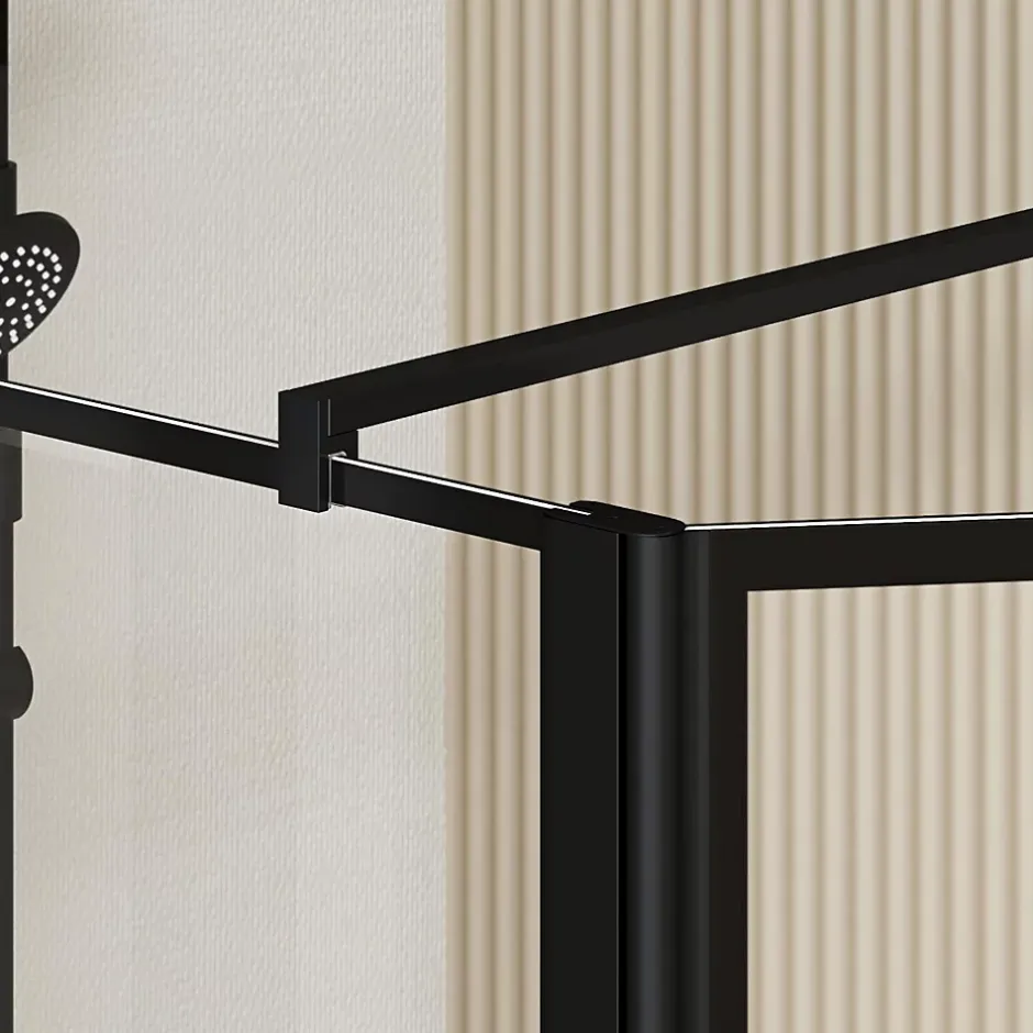 Aurlane Paroi de Douche avec Volet Pivotant 120+40x195cm - Verre 8mm Anticalcaire - Motifs et Profilés Noir* Paroi De Douche