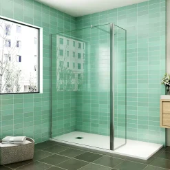 AICA Sanitaire Paroi de douche Chrome 100 x 200 cm avec volet pivotant à 180 degré - Verre anticalcaire - Barre de stabilisation incluse* Paroi De Douche