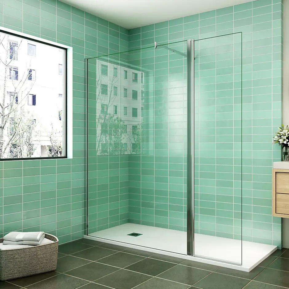 AICA Sanitaire Paroi de douche Chrome 100 x 200 cm avec volet pivotant à 180 degré - Verre anticalcaire - Barre de stabilisation incluse* Paroi De Douche