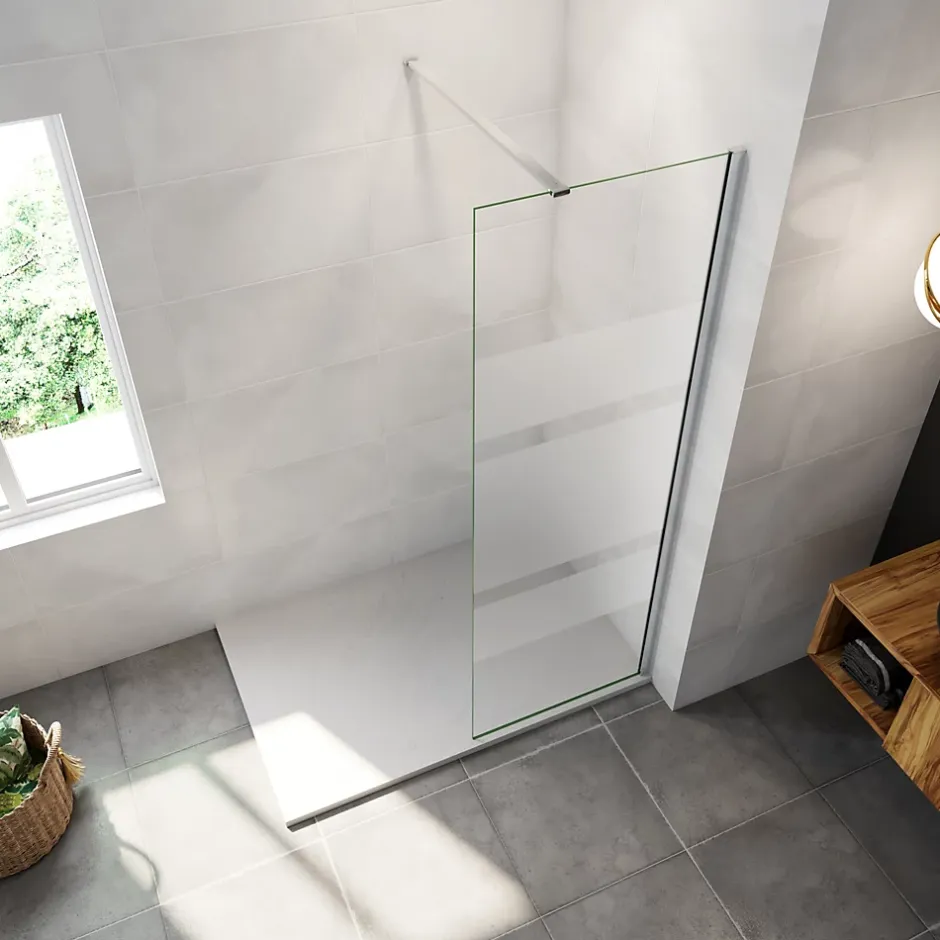Paroi de douche chrome 90x190cm,6mm verre anticalcaire avec bandes horizontales sérigraphiées,avec barre de fixation 90cm* Paroi De Douche