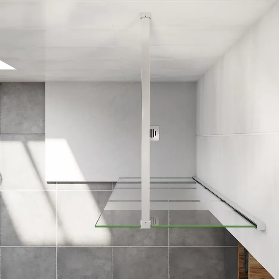 Paroi de douche chrome 90x190cm,6mm verre anticalcaire avec bandes horizontales sérigraphiées,avec barre de fixation 90cm* Paroi De Douche