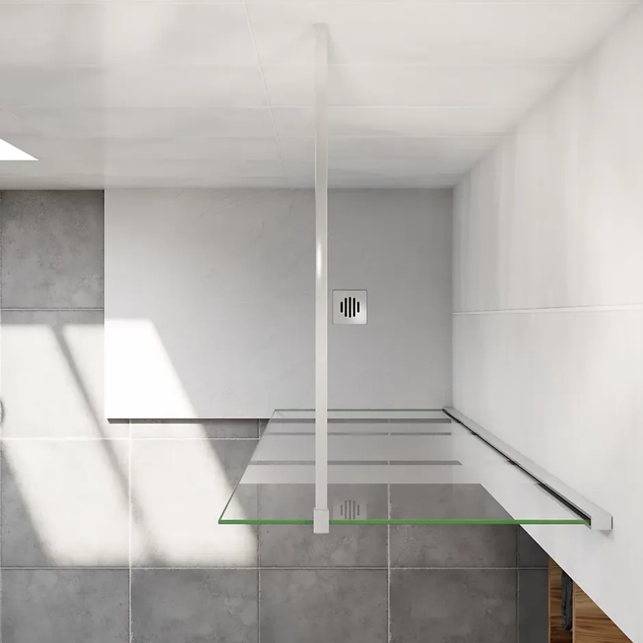 paroi de douche chrome 80x190cm,6mm verre anticalcaire avec bandes horizontales sérigraphiées,barre de fixation 140cm en carré
