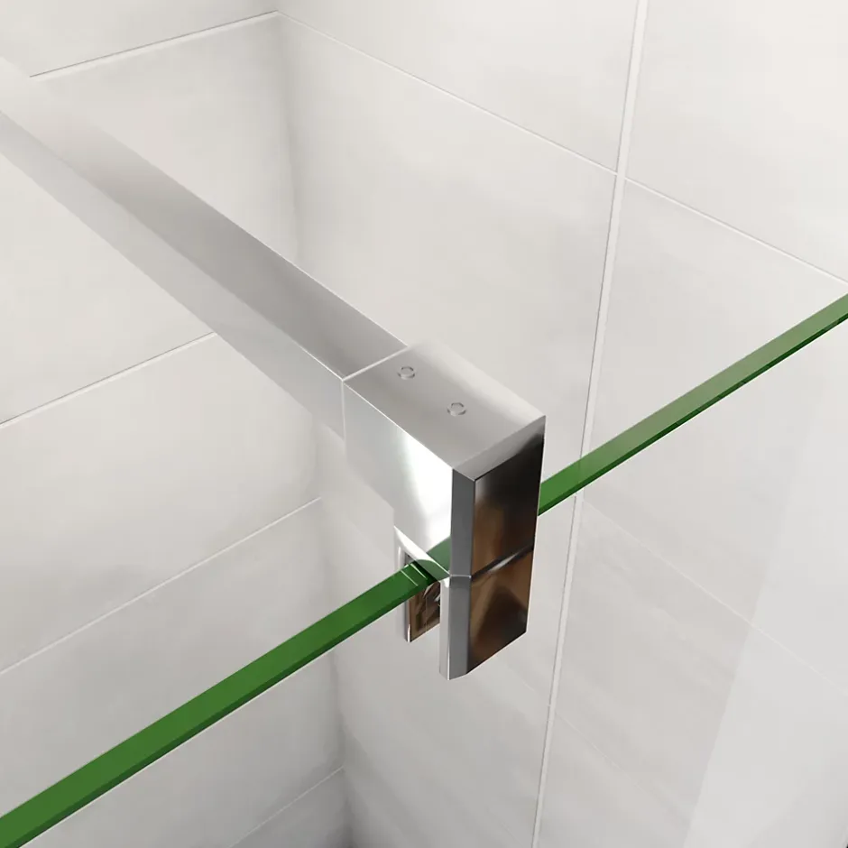 paroi de douche chrome 80x190cm,6mm verre anticalcaire avec bandes horizontales sérigraphiées,barre de fixation 140cm en carré