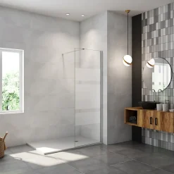 Paroi de douche chrome 80x190cm,6mm verre anticalcaire avec bandes horizontales sérigraphiées,avec barre de fixation 90cm