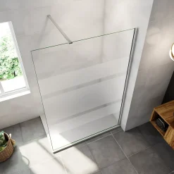Paroi de douche chrome 140x190cm,6mm verre anticalcaire avec bandes horizontales sérigraphiées,avec barre de fixation 90cm* Paroi De Douche