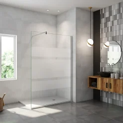 Paroi de douche chrome 120x190cm,6mm verre anticalcaire avec bandes horizontales sérigraphiées,barre de fixation 140cm en carré* Paroi De Douche
