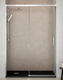 Baño Total Paroi de douche coulissante 1 porte 1 fixe 1 porte 140 cm (Adaptable 134-139cm) Verre 6 mm clair anti-calcaire Profil Chrome* Porte De Douche
