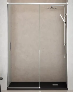 Baño Total Paroi de douche coulissante 1 porte 1 fixe 1 porte 140 cm (Adaptable 134-139cm) Verre 6 mm clair anti-calcaire Profil Chrome* Porte De Douche