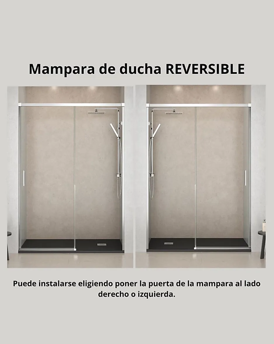 Baño Total Paroi de douche coulissante 1 porte 1 fixe 1 porte 140 cm (Adaptable 134-139cm) Verre 6 mm clair anti-calcaire Profil Chrome* Porte De Douche