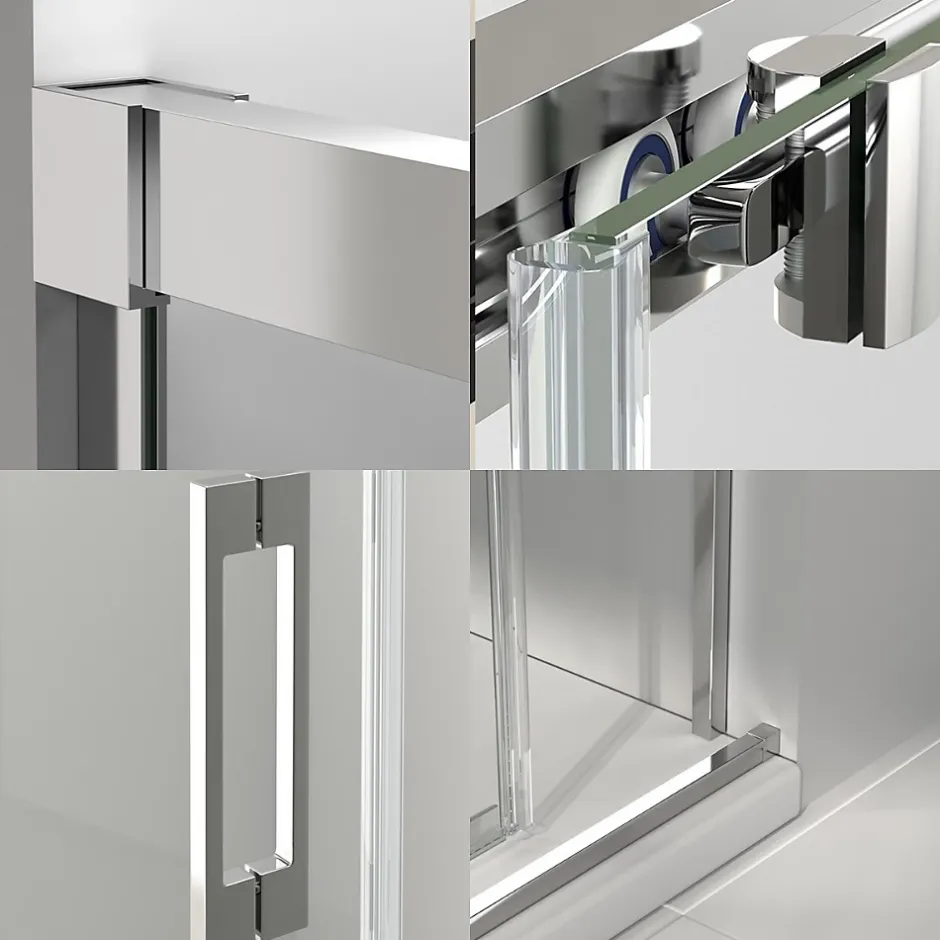 Baño Total Paroi de douche coulissante 1 porte 1 fixe 1 porte 140 cm (Adaptable 134-139cm) Verre 6 mm clair anti-calcaire Profil Chrome* Porte De Douche