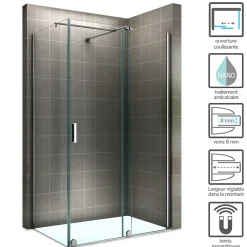 Saniverre Paroi de douche d'angle NAPOLI H.200 cm porte coulissante verre 8 mm transparent 90 x 160 cm (porte 160) -