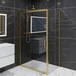 Cuisibane Paroi de douche d'angle porte coulissante + retour fixe GOLDY 120 cm x 80 cm* Porte De Douche