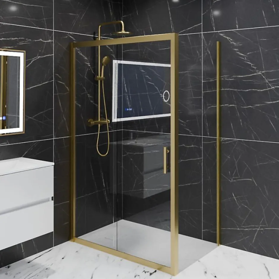 Cuisibane Paroi de douche d'angle porte coulissante + retour fixe GOLDY 120 cm x 80 cm* Porte De Douche