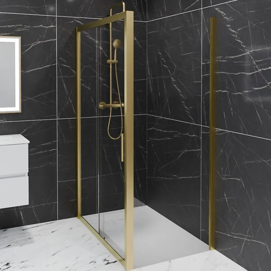 Cuisibane Paroi de douche d'angle porte coulissante + retour fixe GOLDY 120 cm x 80 cm* Porte De Douche